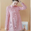 Maternity Dress Stand-up Collar Striped Embroidery Top