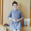 Maternity Dress Stand-up Collar Striped Embroidery Top