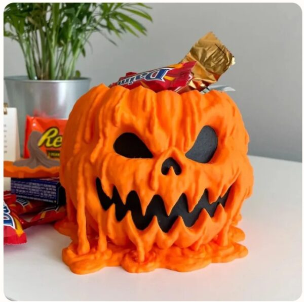 Melting Halloween Pumpkin Candy Bowl with Lid Reusable Dish Spooky Food