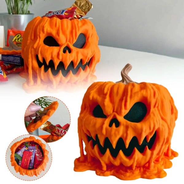 Melting Halloween Pumpkin Candy Bowl with Lid Reusable Dish Spooky Food