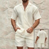 Men Tracksuits Summer Fashion Solid Loose Casual Two Pieces Lapel