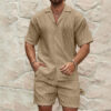 Men Tracksuits Summer Fashion Solid Loose Casual Two Pieces Lapel