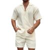 Men Tracksuits Summer Fashion Solid Loose Casual Two Pieces Lapel