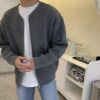Men Zip Up Knitted Cardigan Lined Funnel Neck Jumper Sweater Pockets