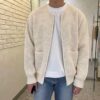 Men Zip Up Knitted Cardigan Lined Funnel Neck Jumper Sweater Pockets