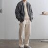 Men Zip Up Knitted Cardigan Lined Funnel Neck Jumper Sweater Pockets
