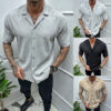 Men's Cardigan Solid Color Short Sleeve Shirt Men's Cardigan Solid Color Short Sleeve Shirt