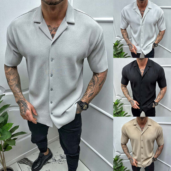 Men's Cardigan Solid Color Short Sleeve Shirt Men's Cardigan Solid Color Short Sleeve Shirt