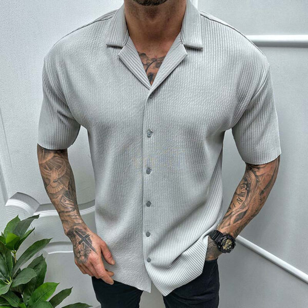 Men's Cardigan Solid Color Short Sleeve Shirt Men's Cardigan Solid Color Short Sleeve Shirt