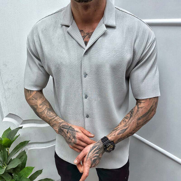 Men's Cardigan Solid Color Short Sleeve Shirt Men's Cardigan Solid Color Short Sleeve Shirt