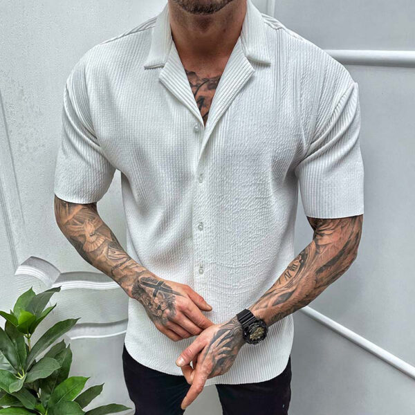 Men's Cardigan Solid Color Short Sleeve Shirt Men's Cardigan Solid Color Short Sleeve Shirt