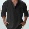 Men's Casual Blouse Cotton Linen Shirt Loose Tops Long Sleeve Tee