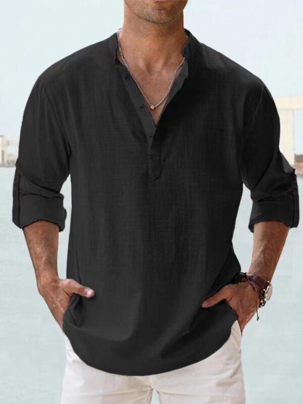 Men's Casual Blouse Cotton Linen Shirt Loose Tops Long Sleeve Tee