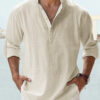 Men's Casual Blouse Cotton Linen Shirt Loose Tops Long Sleeve Tee