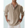 Men's Casual Blouse Cotton Linen Shirt Loose Tops Long Sleeve Tee