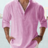 Men's Casual Blouse Cotton Linen Shirt Loose Tops Long Sleeve Tee