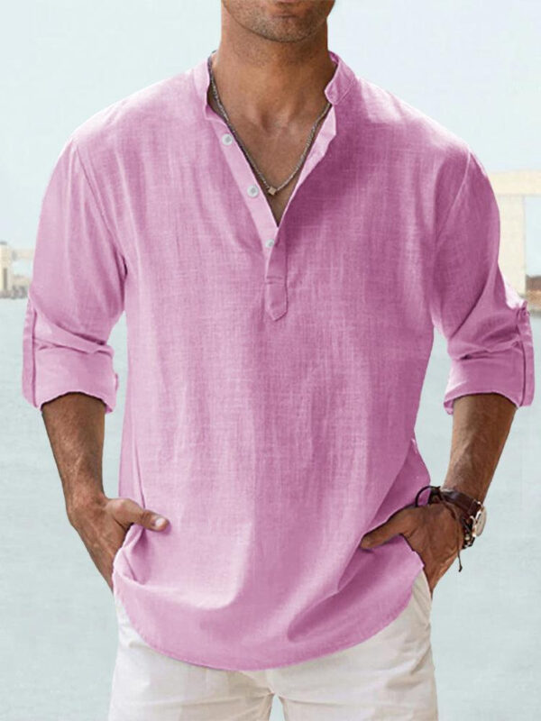 Men's Casual Blouse Cotton Linen Shirt Loose Tops Long Sleeve Tee