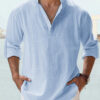 Men's Casual Blouse Cotton Linen Shirt Loose Tops Long Sleeve Tee