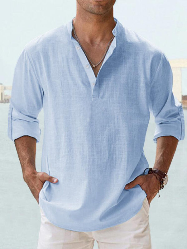 Men's Casual Blouse Cotton Linen Shirt Loose Tops Long Sleeve Tee
