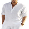 Men's Casual Cotton Linen Solid Color Long Sleeve Shirt Loose Stand Men's Casual Cotton Linen Solid Color Long Sleeve Shirt Loose Stand