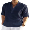 Men's Casual Cotton Linen Solid Color Long Sleeve Shirt Loose Stand Men's Casual Cotton Linen Solid Color Long Sleeve Shirt Loose Stand