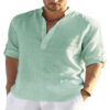 Men's Casual Cotton Linen Solid Color Long Sleeve Shirt Loose Stand Men's Casual Cotton Linen Solid Color Long Sleeve Shirt Loose Stand