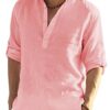 Men's Casual Cotton Linen Solid Color Long Sleeve Shirt Loose Stand Men's Casual Cotton Linen Solid Color Long Sleeve Shirt Loose Stand