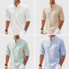 Men's Casual Shirt Long Sleeve Stand Collar Solid Color Men's Casual Shirt Long Sleeve Stand Collar Solid Color