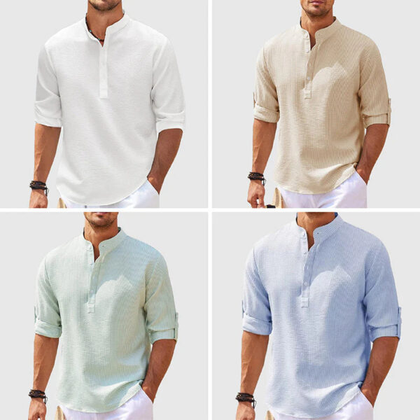 Men's Casual Shirt Long Sleeve Stand Collar Solid Color Men's Casual Shirt Long Sleeve Stand Collar Solid Color
