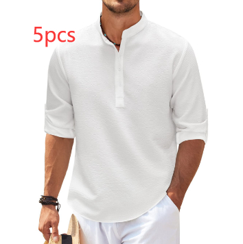 Men's Casual Shirt Long Sleeve Stand Collar Solid Color Men's Casual Shirt Long Sleeve Stand Collar Solid Color