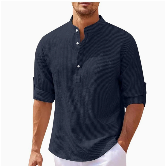 Men's Casual Shirt Long Sleeve Stand Collar Solid Color Men's Casual Shirt Long Sleeve Stand Collar Solid Color