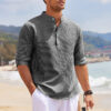 Men's Casual Shirt Long Sleeve Stand Collar Solid Color Men's Casual Shirt Long Sleeve Stand Collar Solid Color
