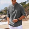 Men's Casual Shirt Long Sleeve Stand Collar Solid Color Men's Casual Shirt Long Sleeve Stand Collar Solid Color