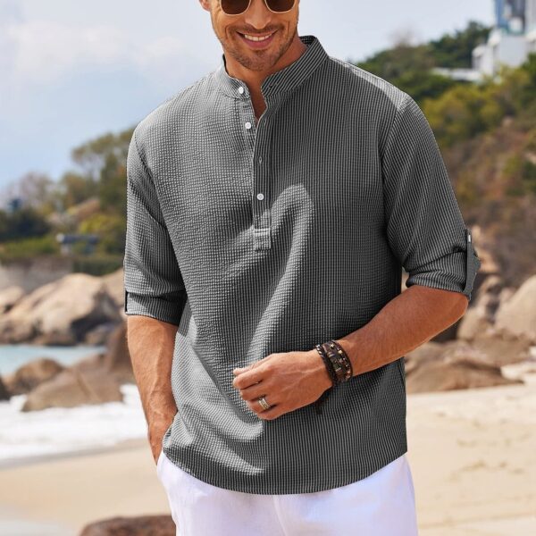 Men's Casual Shirt Long Sleeve Stand Collar Solid Color Men's Casual Shirt Long Sleeve Stand Collar Solid Color