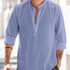 Men's Casual Stand-up Collar Door Barrel Solid Color Long-sleeved Shirt