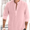 Men's Casual Stand-up Collar Door Barrel Solid Color Long-sleeved Shirt