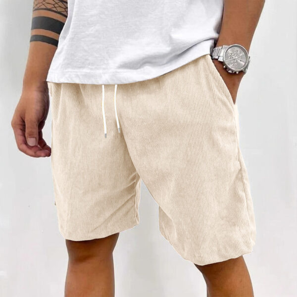 Men's Corduroy Shorts with Drawstring Fashion Casual Pockets Pants