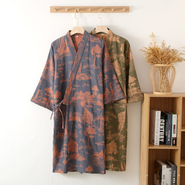 Men's Cotton Gauze Kimono Long Dress Bathrobe Men's Cotton Gauze Kimono Long Dress Bathrobe