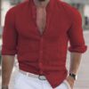 Men's Long Sleeve Shirt with Button Casual Solid Color Tops for Spring Men's Long Sleeve Shirt with Button Casual Solid Color Tops for Spring