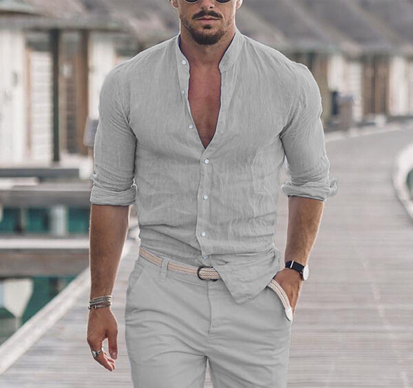 Men's Long Sleeve Shirt with Button Casual Solid Color Tops for Spring Men's Long Sleeve Shirt with Button Casual Solid Color Tops for Spring