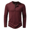 Men's Long-sleeved T-shirt Fashion Casual Solid Color Pullover Button Men's Long-sleeved T-shirt Fashion Casual Solid Color Pullover Button
