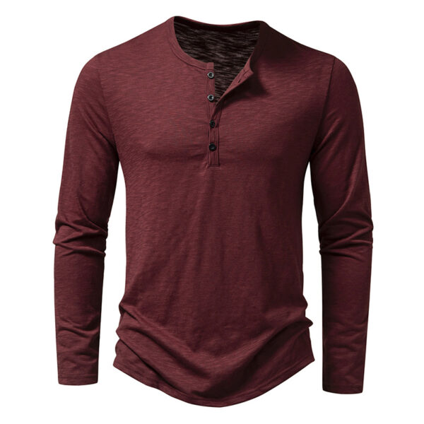 Men's Long-sleeved T-shirt Fashion Casual Solid Color Pullover Button Men's Long-sleeved T-shirt Fashion Casual Solid Color Pullover Button