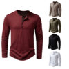 Men's Long-sleeved T-shirt Fashion Casual Solid Color Pullover Button Men's Long-sleeved T-shirt Fashion Casual Solid Color Pullover Button