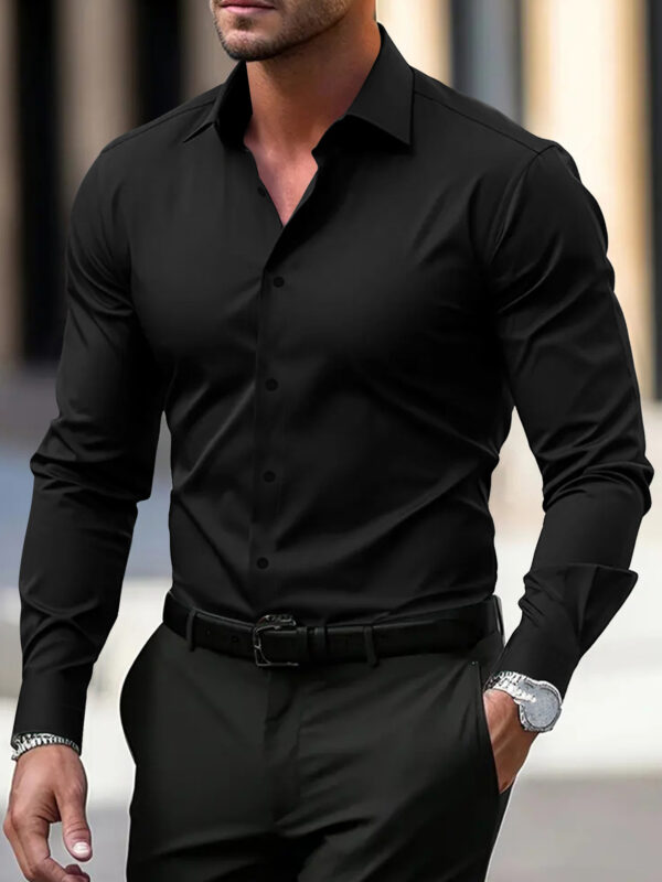 Men's Shirt Business Button Down Summer Solid Color Long Sleeve Lapel Men's Shirt Business Button Down Summer Solid Color Long Sleeve Lapel