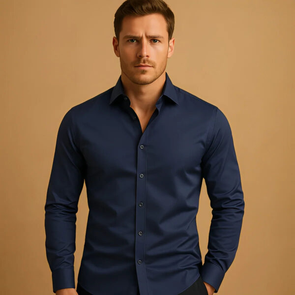 Men's Shirt Business Button Down Summer Solid Color Long Sleeve Lapel