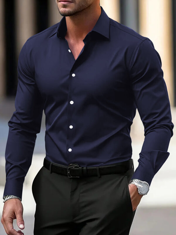 Men's Shirt Business Button Down Summer Solid Color Long Sleeve Lapel Men's Shirt Business Button Down Summer Solid Color Long Sleeve Lapel