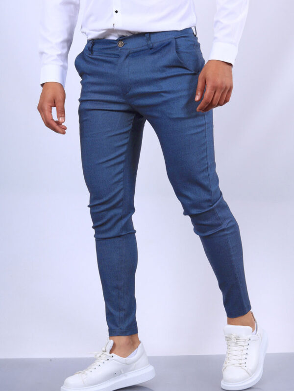 Men's Slim Button Trousers Fashion Solid Office Versatile Long Pencil
