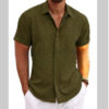Men's Solid Color Loose Linen Short-sleeved T-shirt