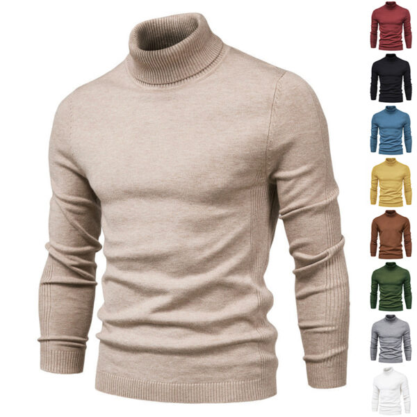 Men's Solid Color Slim Pullover Turtleneck Sweater Winter Casual Tops