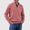 Men's Stand Collar Zipper Sweater Winter Fashion Solid Color Long